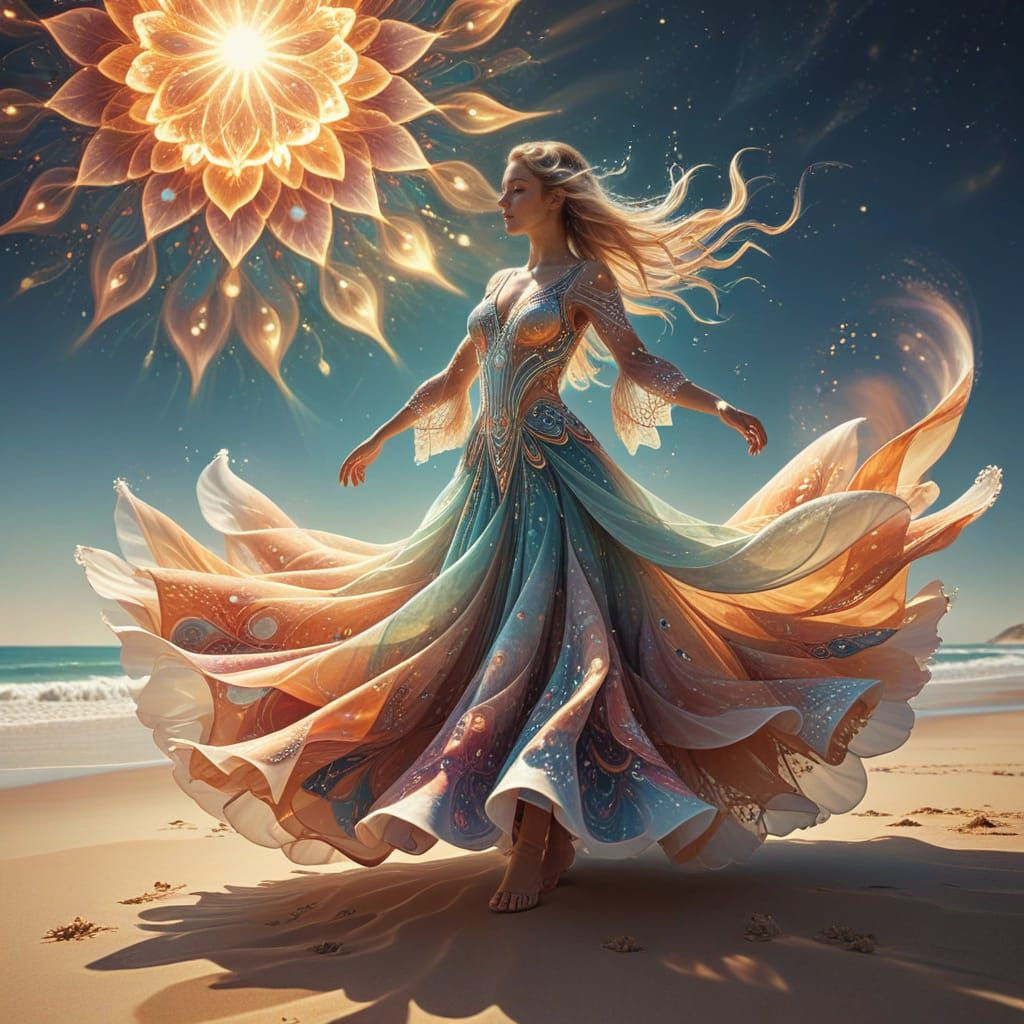 Ethereal Goddess Emerges from Celestial Lotus on a Sacred Be...