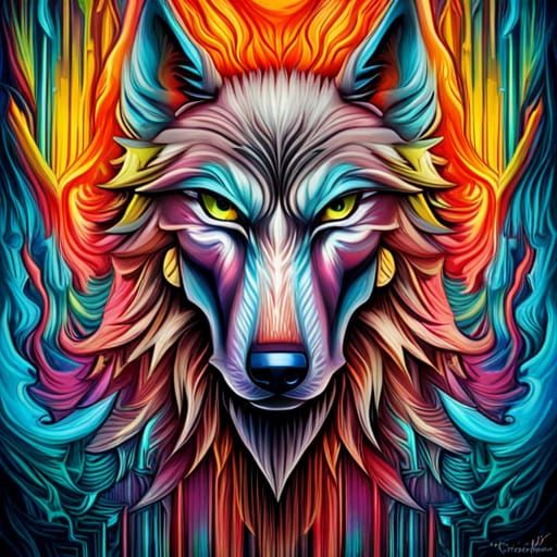 Anthropomorphic Wolf in Graffiti Splash Art