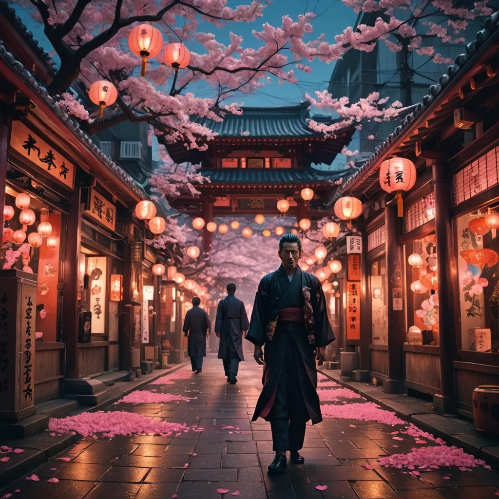 Yakuza Figure in Neon Tokyo Alleyway