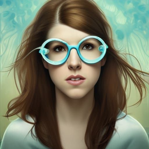 Anna Kendrick Portrait with Aquarium Eyeglasses