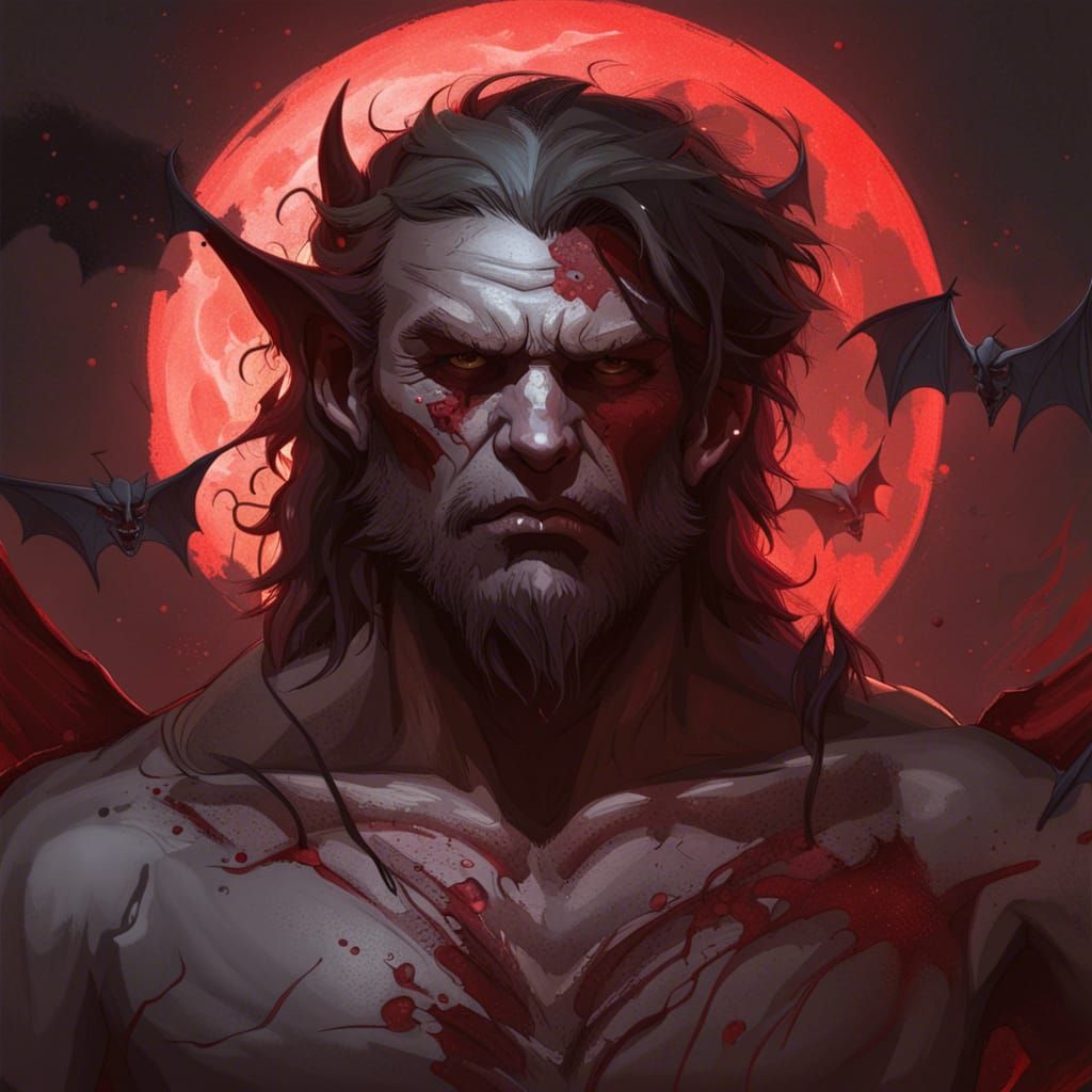 Primal Man Portrait Under Moonlit Sky