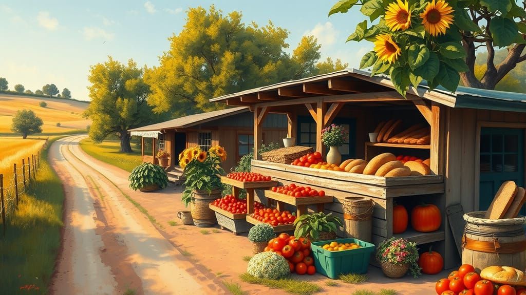 Impressionistic Farmstand Scene in Golden Light