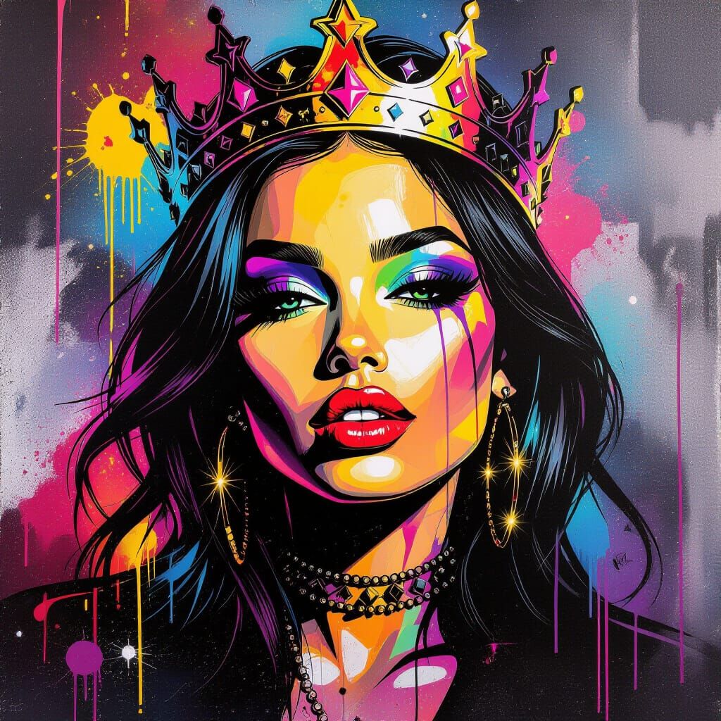 Neon Rebel Queen of the Night in Graffiti Style