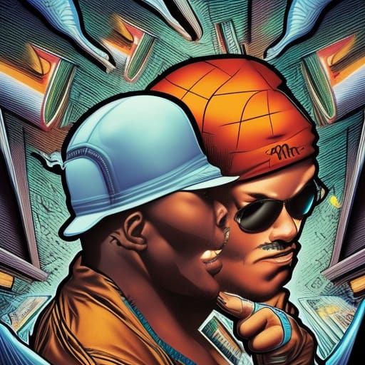 Hip-Hop Duo in Comic Book Art Style