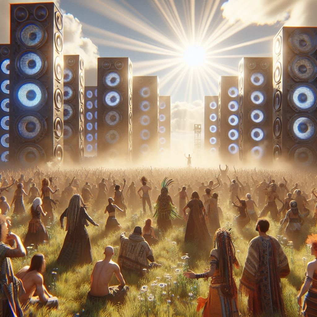 Techno Rave in a Field: Fantasy Concept Art