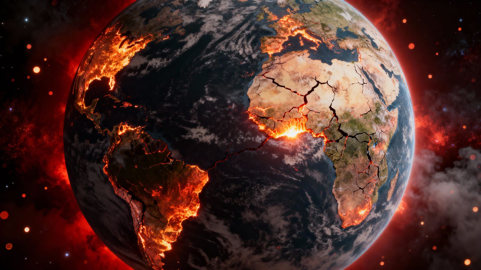Earth Shattered by Core Energy in Apocalyptic Space View