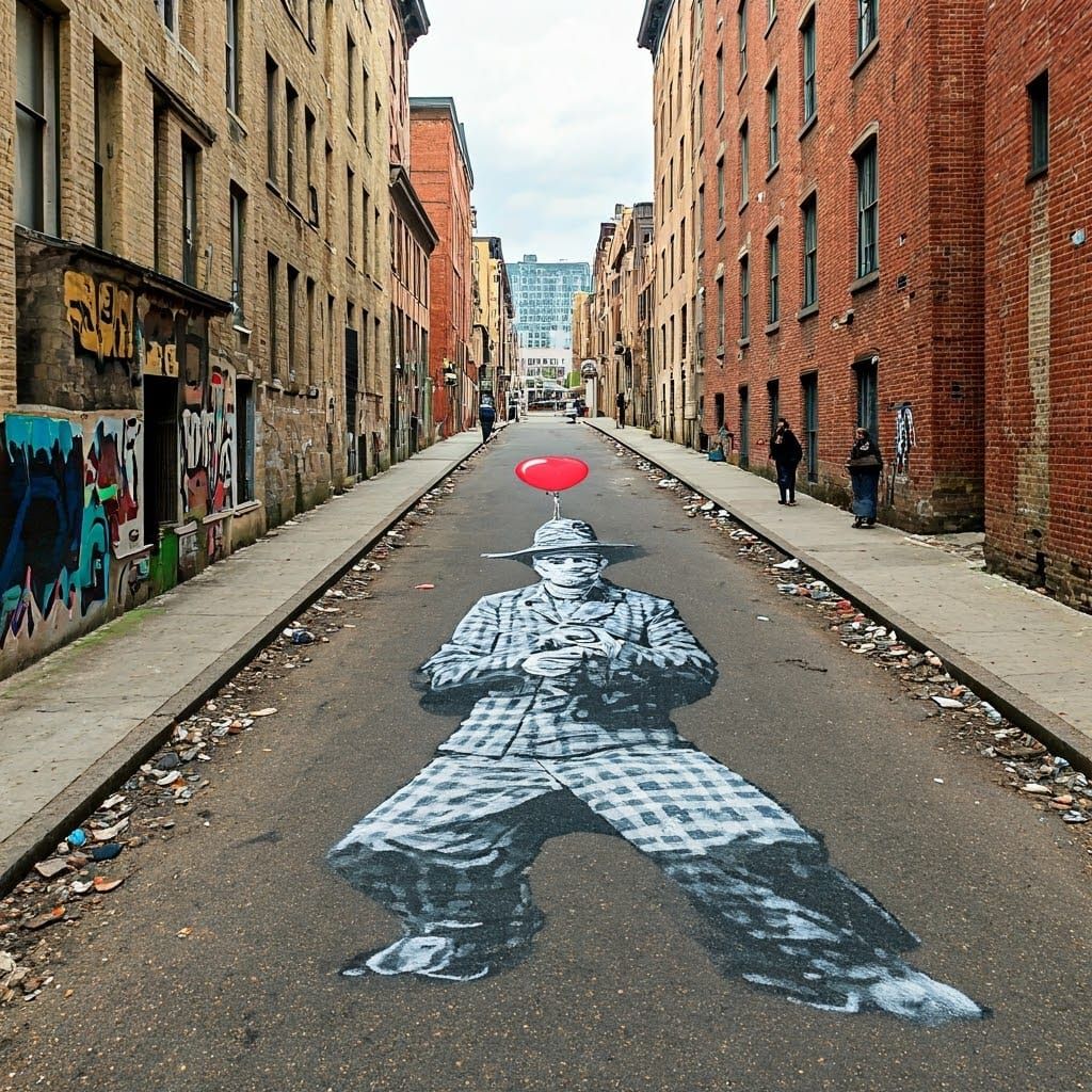 Banksy Style Street Art with Red Balloon