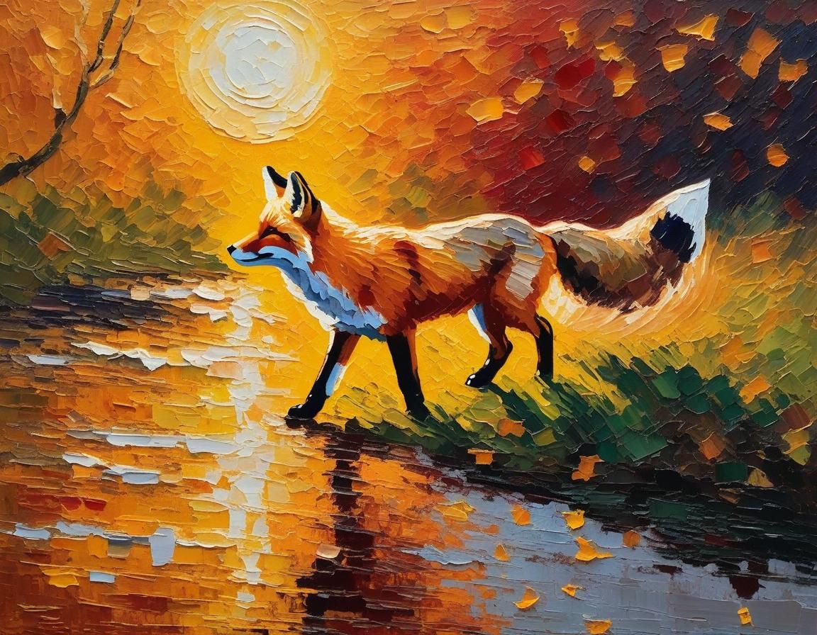 Fox Barking at Sunrise: An Impressionist Painting