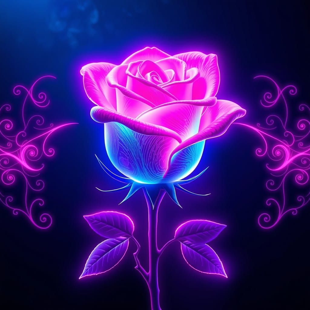 Electric Dreamscape with Neon Rose