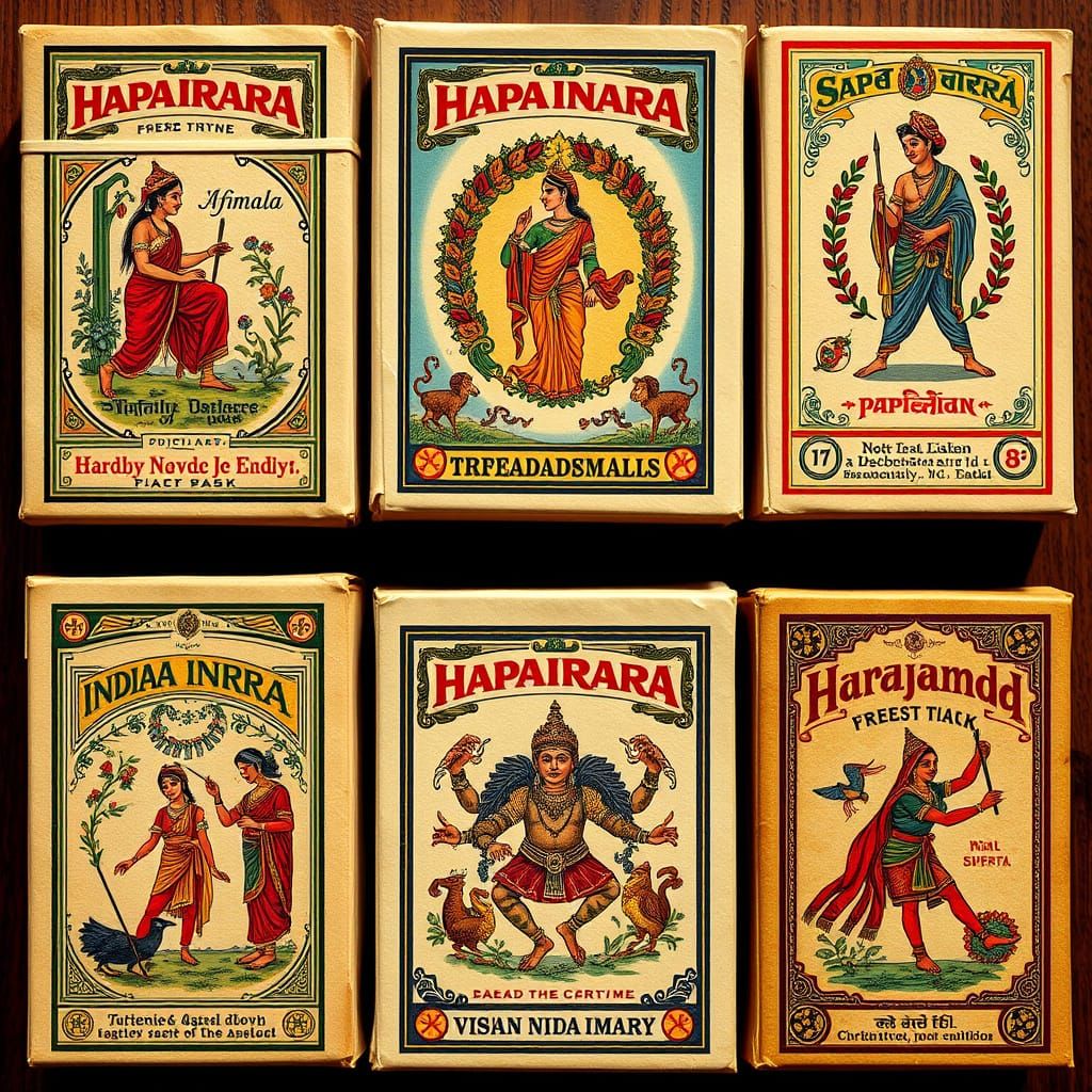 Vintage Indian Matchbox Covers With Stylized Motifs