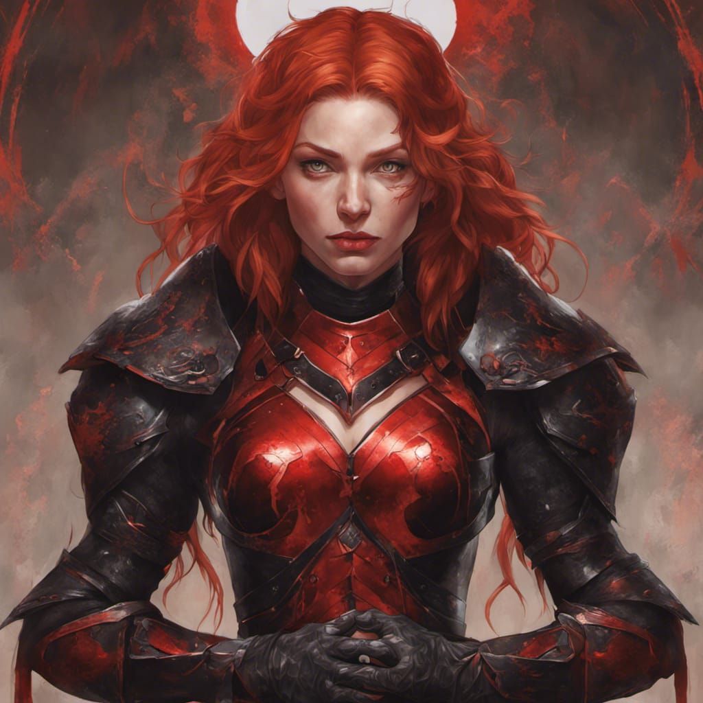 Armored Ginger Woman Portrait in Hyperdetailed Style