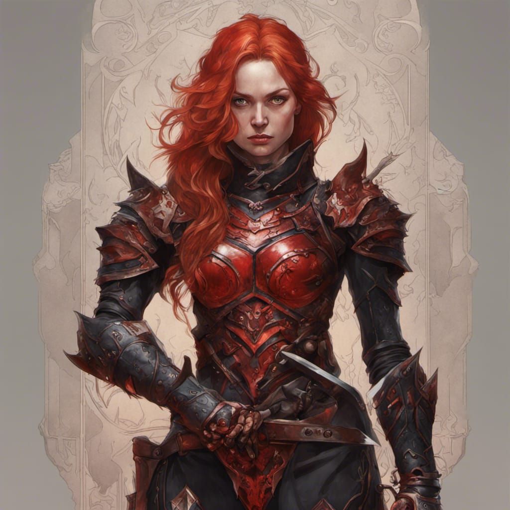 Warrior Woman in Demon Armor, Hyperdetailed Portrait