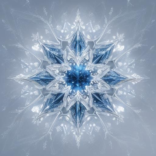 Crystal Heart with Falling Snowflakes in Digital Art