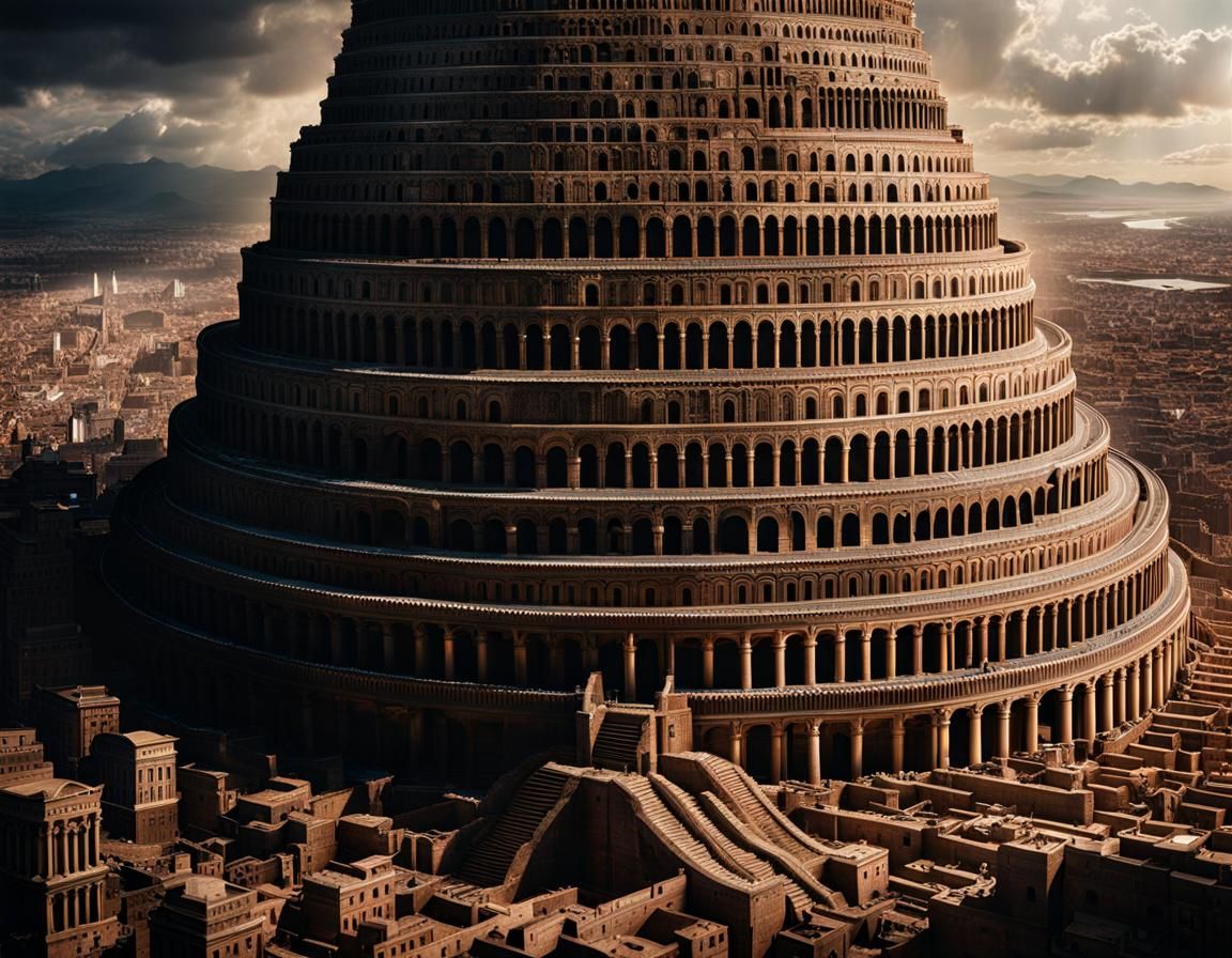 Detailed Tower of Babel in Cinematic Style