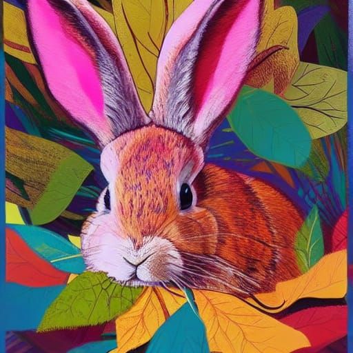 Rabbit's Autumn Date Night in Pop Art Style