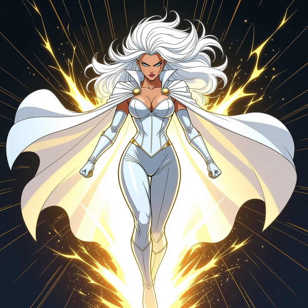 Super Saiyan Emma Frost Levitating with Golden Aura