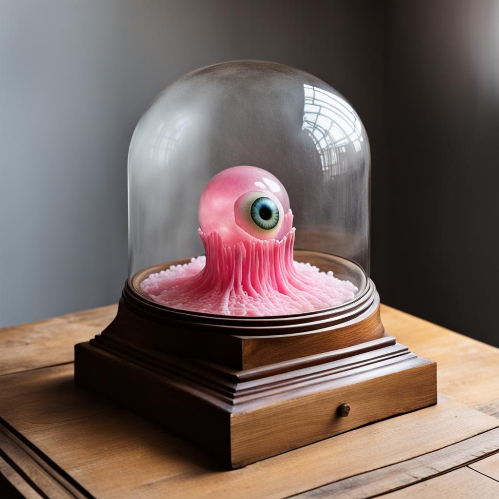 Glass Dome with Eyeballs and Pink Jelly