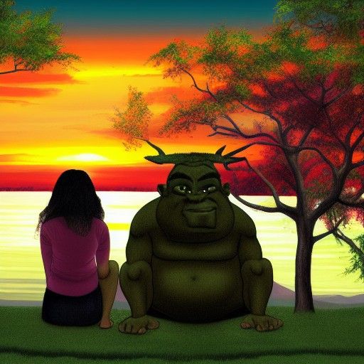 Ogre and Girl Watching Sunset