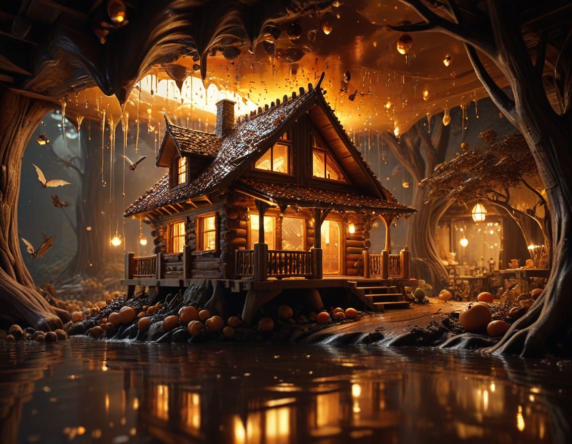 Surreal Honey Cabin With Chocolate River
