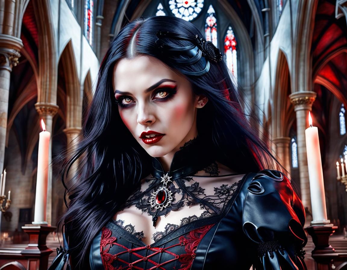 Gothic Vampire Portrait in Hyperdetailed Watercolor Style
