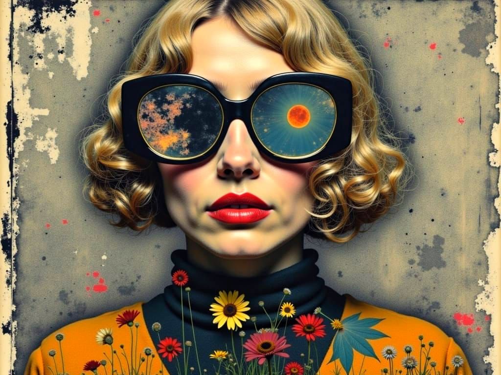 Iris Apfel's Eye Reflections in Picasso-Modigliani Style