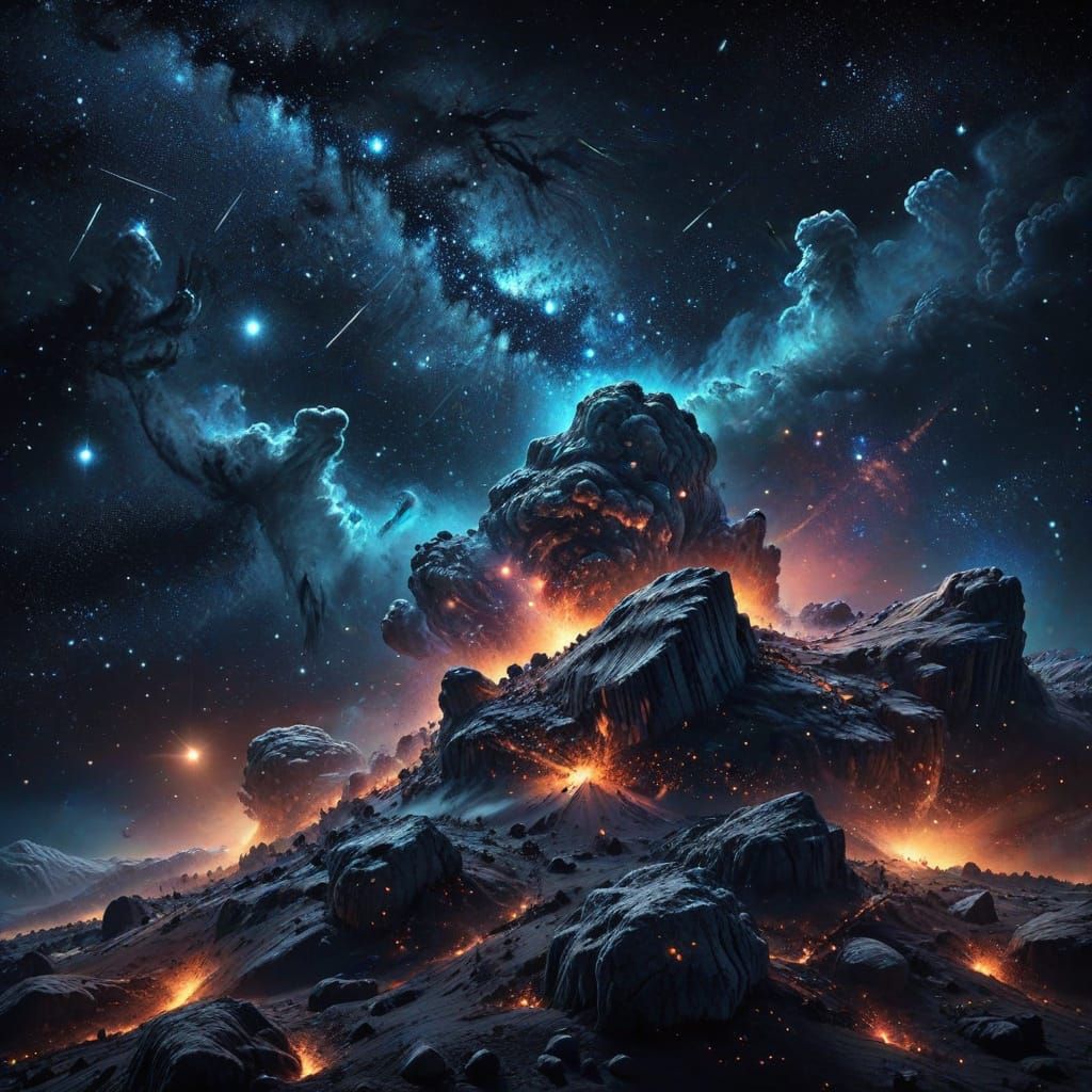 Vibrant Charcoal Drawing of a Galactic Night Sky