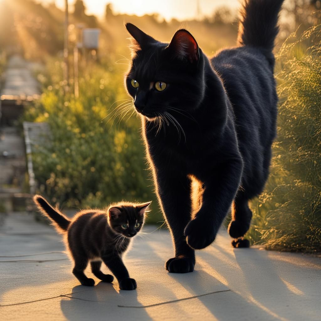 Black Cat Ready to Leap, Golden Hour