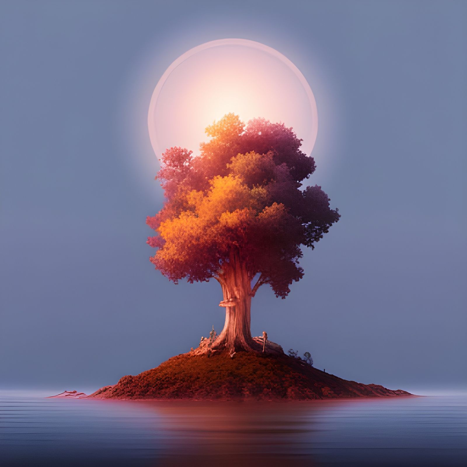 Solitary Tree at World's Edge: Minimalist Surrealism