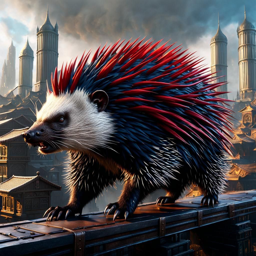 Giant Porcupine Terrorizes City: Fantasy Concept Art