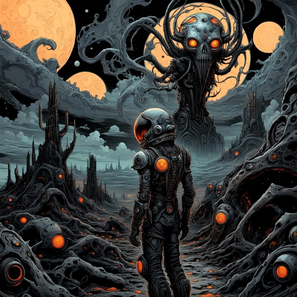 Demigod Astronaut in Cyberpunk Alien Ruins