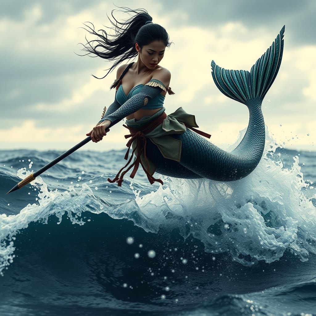 Japanese Mermaid Warrior's Powerful Ocean Leap