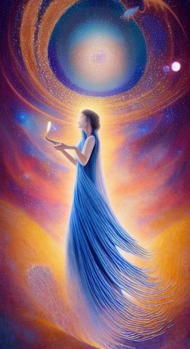 Woman Holding Galaxy: Magic Realism in Watercolor