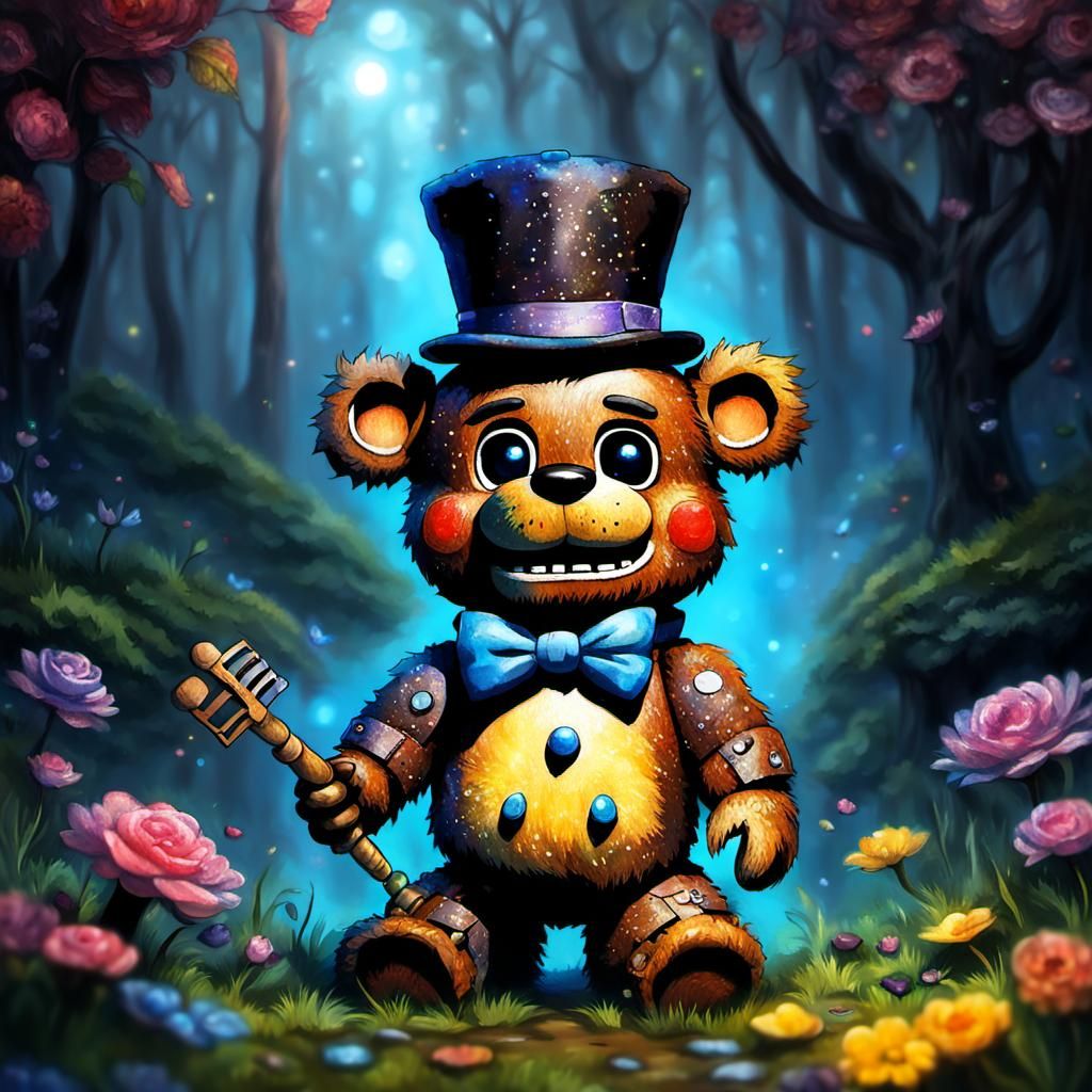 Chibi Kawaii Freddy Fazbear in Ethereal Fantasy Style