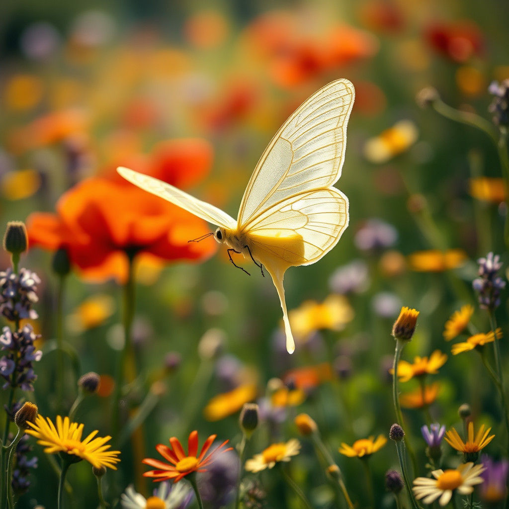 Butter Butterfly in Sun-Drenched Meadow, Impressionistic Sty...