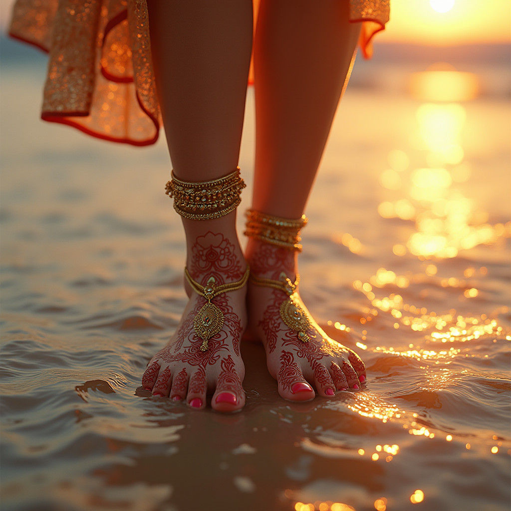 Henna Bridal Feet with Anklets at Sunset