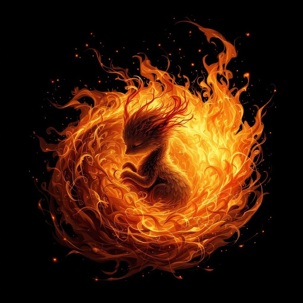 Fiery Baby Peacock in High-Definition Digital Painting