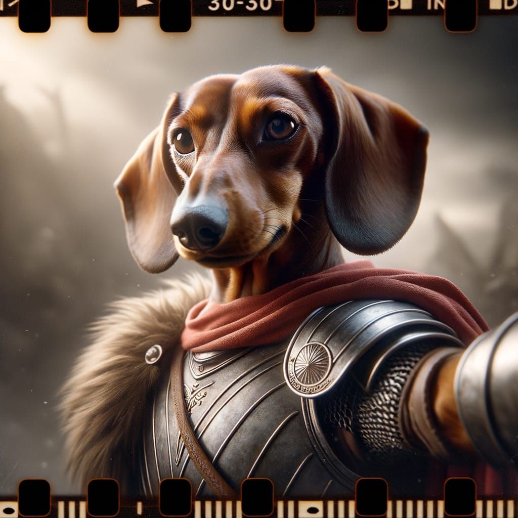 Regal Dachshund Warrior Princess in Photorealistic Style