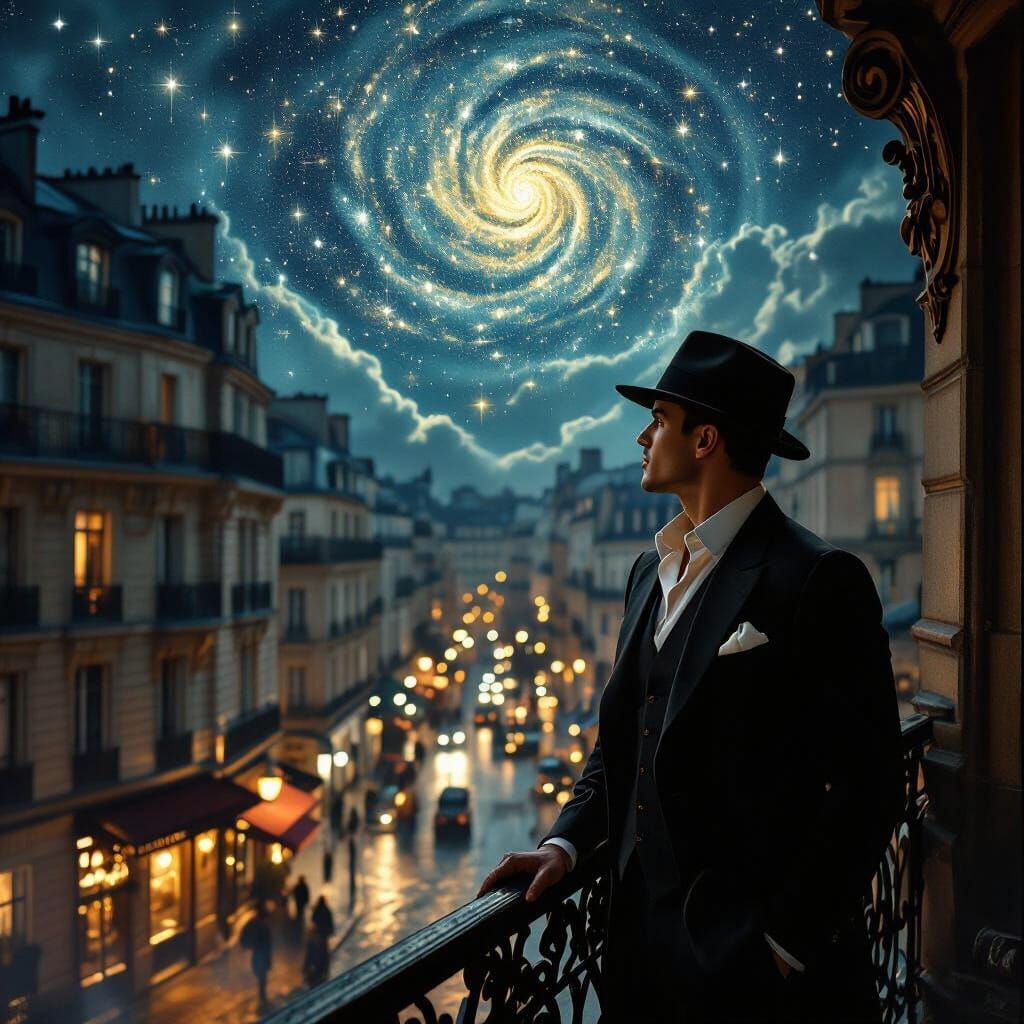 Art Deco Man Gazing at Starry Sky