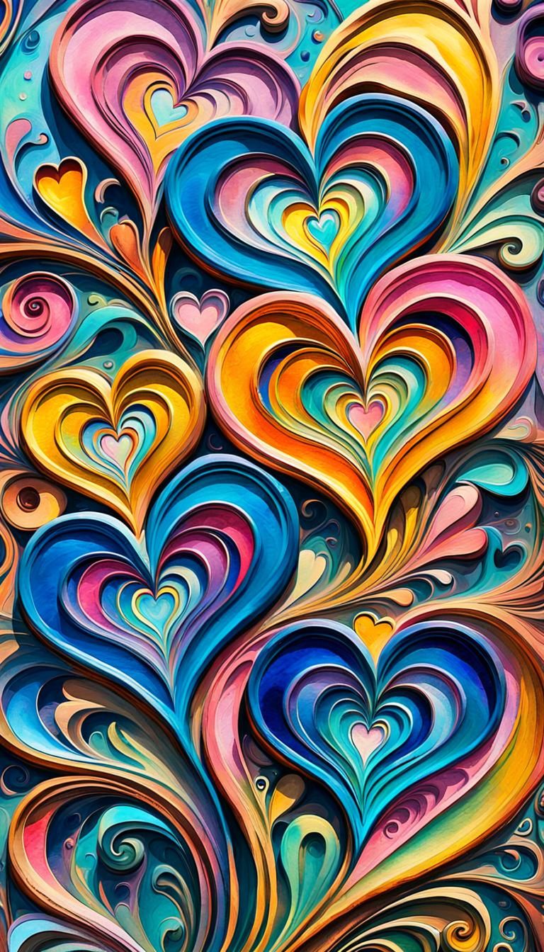 Psychedelic Hearts in Mixed Media Street Art