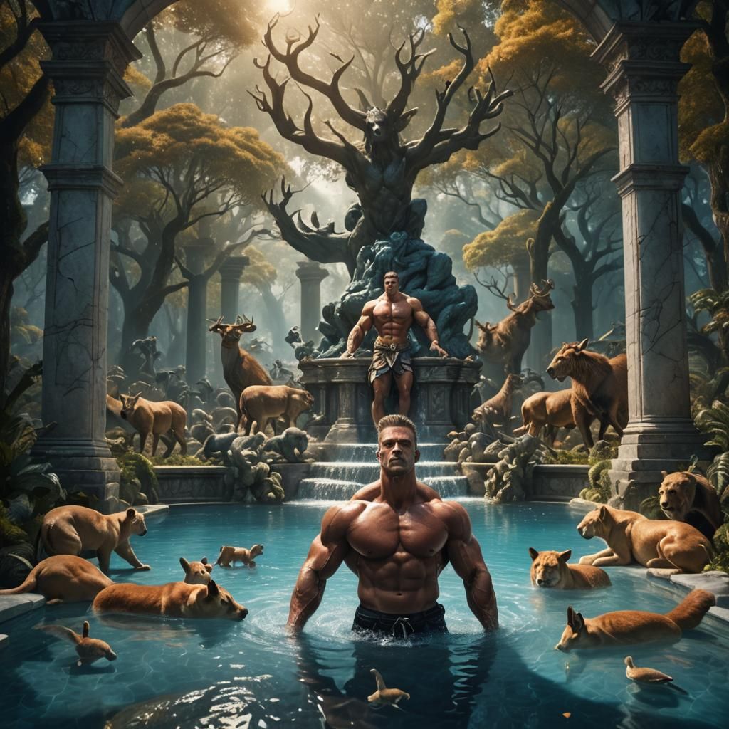 Bodybuilder in Mystical Forest Marble Pool