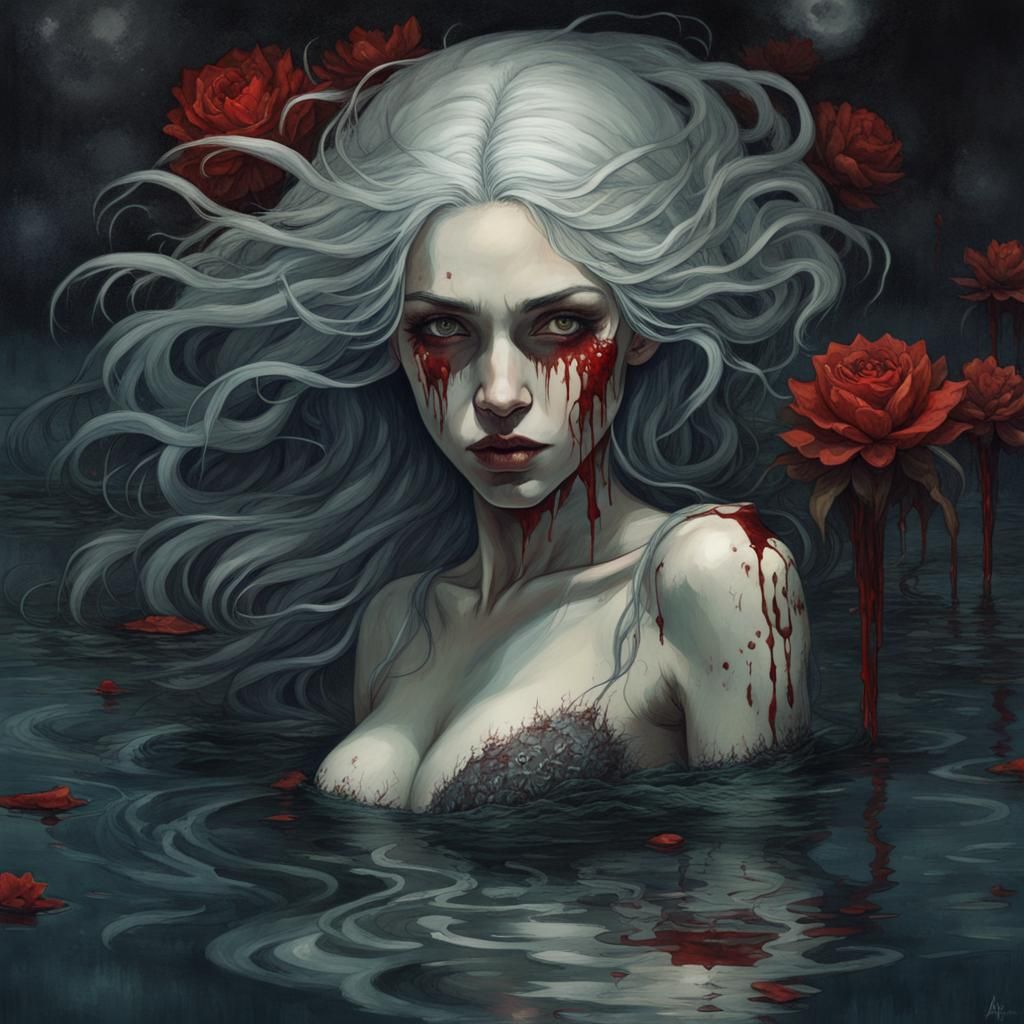 Gothic Murderous Mermaids in Dark Pond