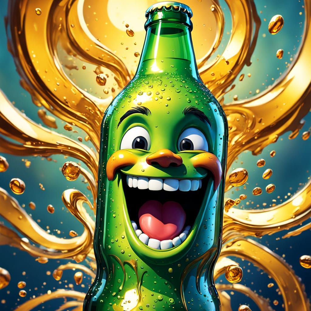 Joyful Beer Bottle Dancing in Golden Hour Light