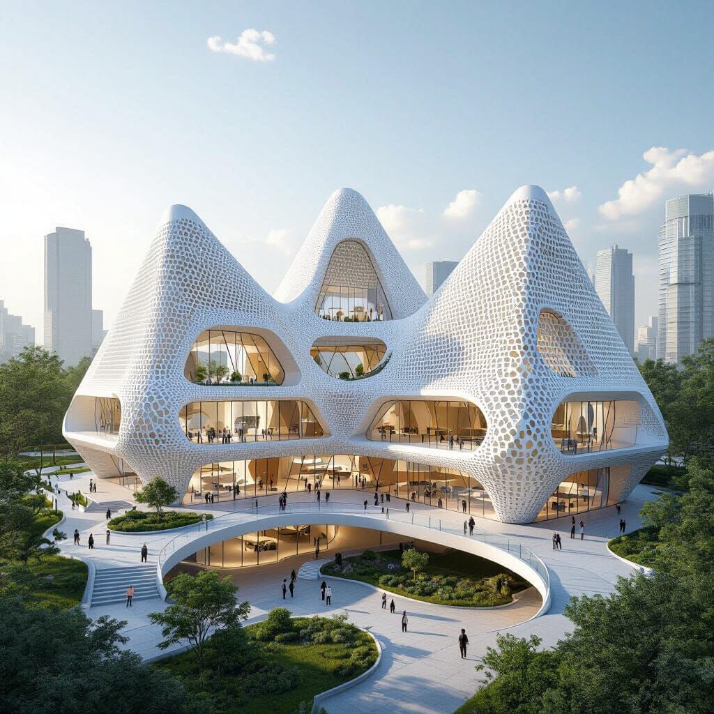 Futuristic School Design with Intersected Pyramids