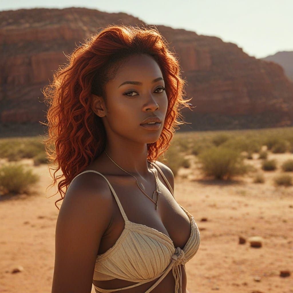 African Woman on Mesa in Hyperreal K-Pop Style