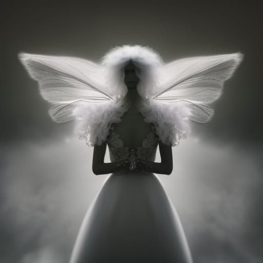 Ethereal Apparition with Fairy Wings in Infrared