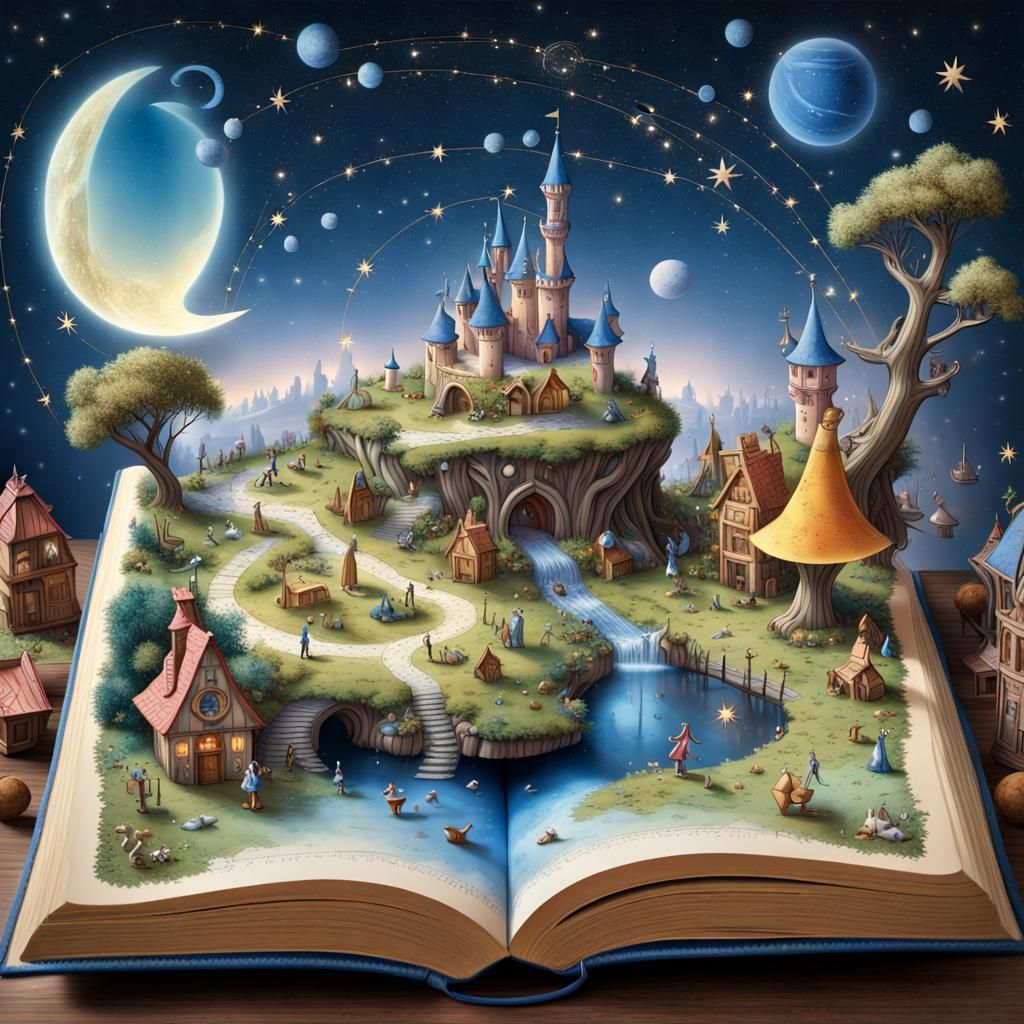 Fabulous Magical Land in Open Book, Digital Art