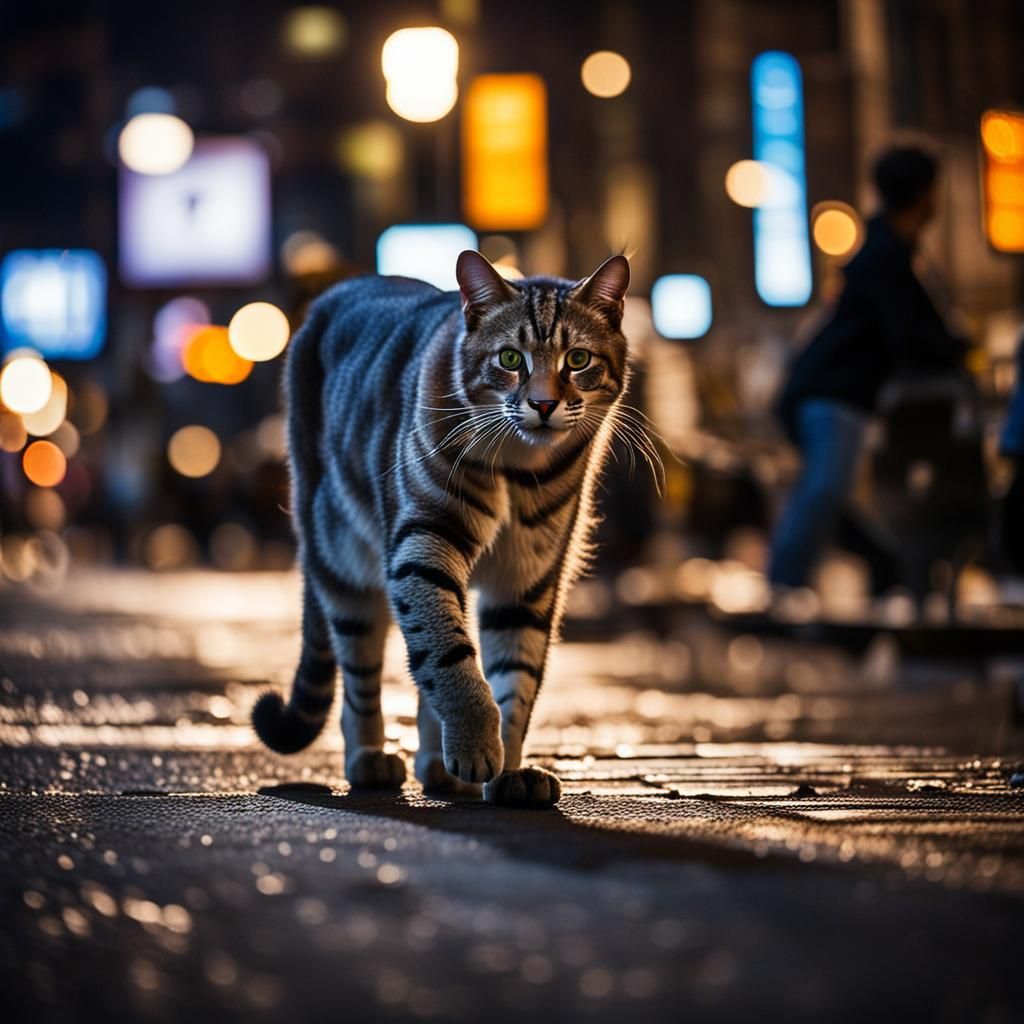 Feline in New York City at Night