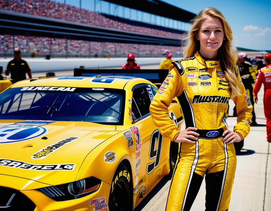 Female NASCAR Racer and Ford Mustang GT Portrait