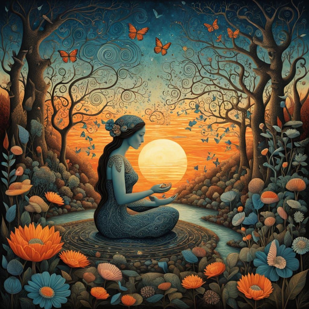 Mystical Shaman Reassembles Shattered Mirrors Amidst Vibrant...