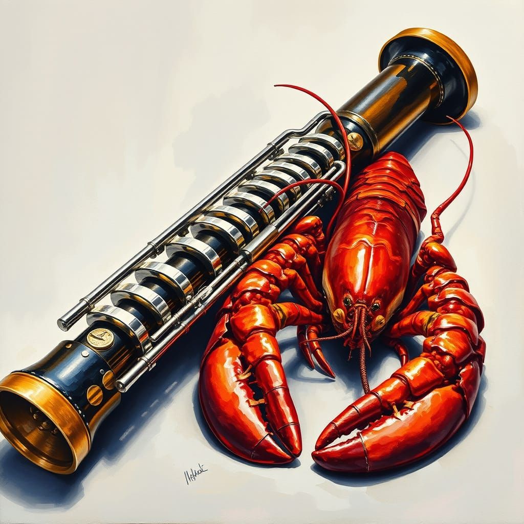 Majestic Still Life with Bassoon and Lobster in Opulent Styl...